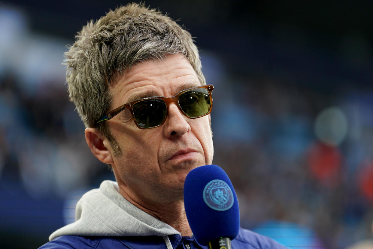 Singer Noel Gallagher ahead of the UEFA Champions League semi-final second leg match at Etihad Stadium, Manchester. Picture date: Wednesday May 17, 2023. (Photo by Martin Rickett/PA Images via Getty Images)