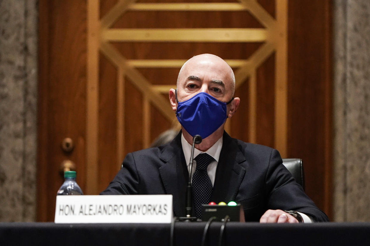 Alejandro Mayorkas testifies during his confirmation hearing before the Senate Homeland Security and Governmental Affairs Committee on Jan. 19 in Washington. (Photo: Joshua Roberts/Getty Images)