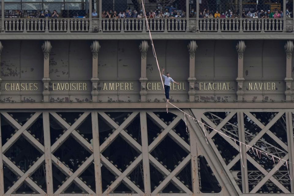 “It wasn’t easy walking 600 metres, concentrating, with everything around, the pressure … but it was still beautiful,” French slackliner Nathan Paulin said.