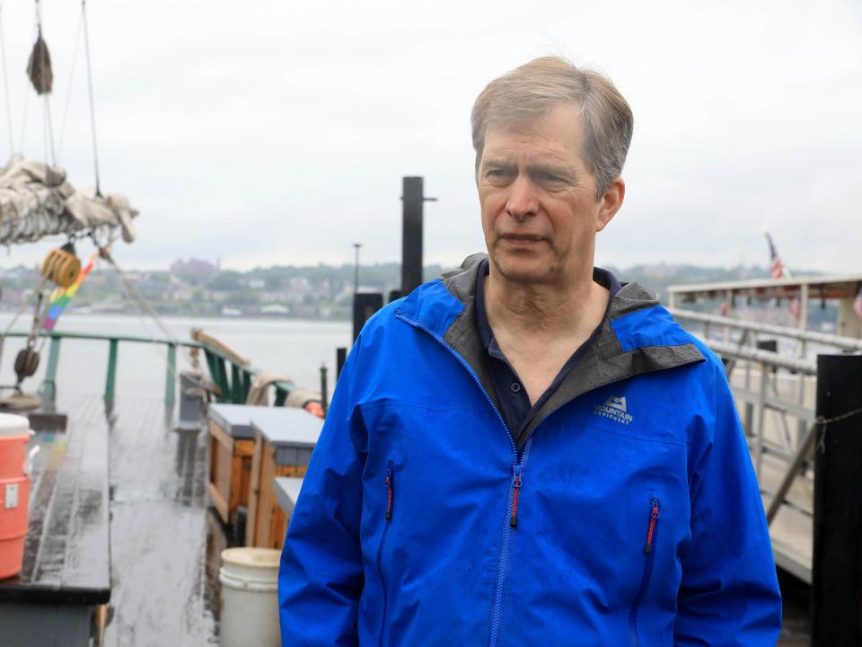 Sloop Clearwater executive director David Toman talks about the financial situation of the organization while at anchor in Beacon on May 15, 2024.