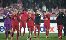 FC Midtjylland - Manchester United, Europa League, Arena Herning : FCM players do their victory round, February 18, 2016 REUTERS/Henning Bagger/Scanpix Denmark