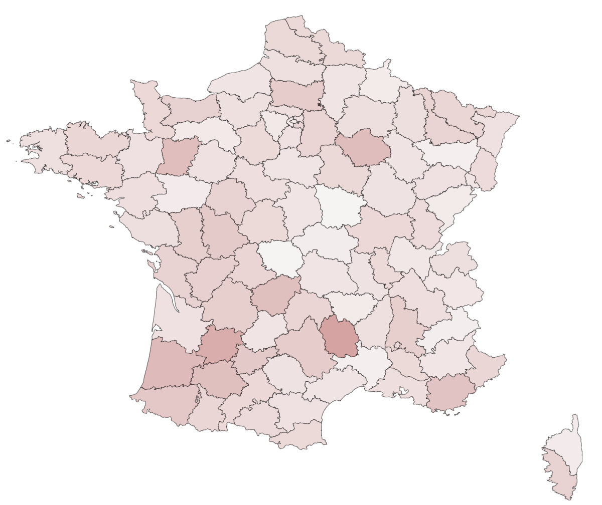 Departments with the highest number of emergency cases in France