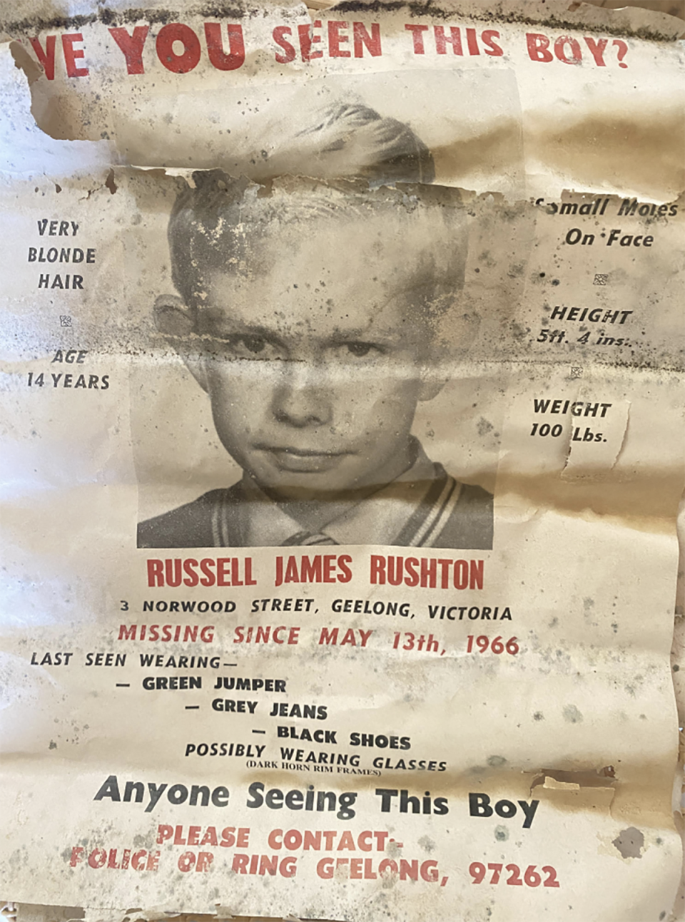 The missing poster for Russell James Rushton.