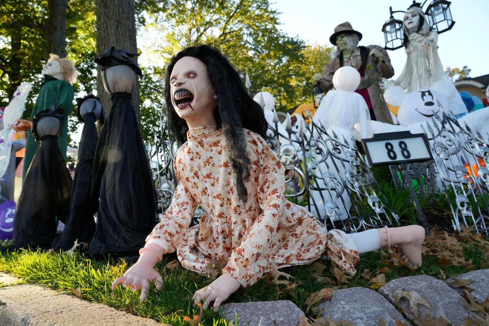 A house covered in Halloween decorations at 88 E Century Rd in Paramus, NJ on Thursday Oct. 12, 2023.