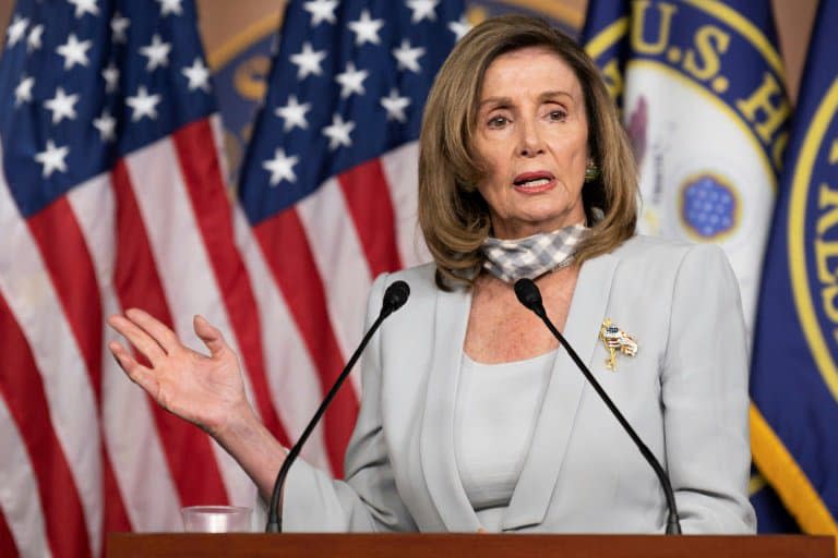 La cheffe des démocrates au Congrès Nancy Pelosi le 13 août 2020, lors de sa conférence de presse hebdomadaire à Washington - JIM WATSON © 2019 AFP