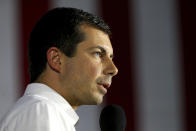 Democratic presidential candidate Pete Buttigieg speaks during a campaign stop at the Alliant Energy Amphitheater in Dubuque on Monday, Sept. 23, 2019. (Eileen Meslar/Telegraph Herald via AP)