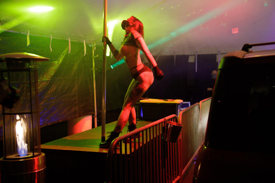 A dancer at the drive-thru Lucky Devil Lounge in Portland.  (Photo: Danger Ehren /@dangerehren)