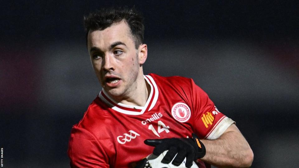 Darragh Canavan runs with the ball during Tyrone's Division One game against Monaghan