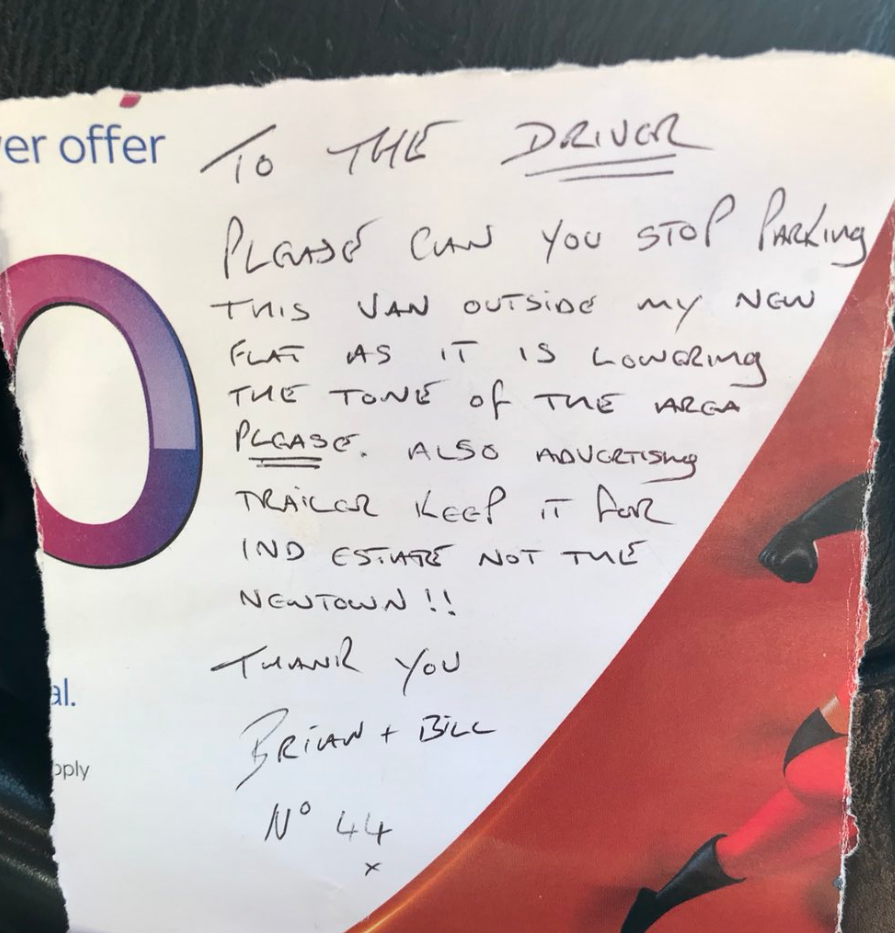 Bradley Welsh found this note on his charity can. Photo: Bradley Welsh/Twitter