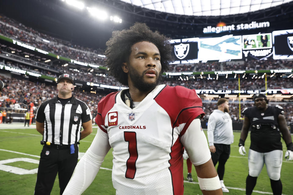 LAS VEGAS, NEVADA - SEPTEMBER 18: Kyler Murray #1 of the Arizona Cardinals looks on following a game against the Las Vegas Raiders at Allegiant Stadium on September 18, 2022 in Las Vegas, Nevada. (Photo by Michael Owens/Getty Images)