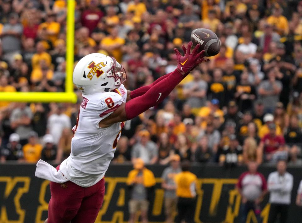Iowa State record-breaking receiver Xavier Hutchinson is a unanimous AP first-team All-Big 12 selection.