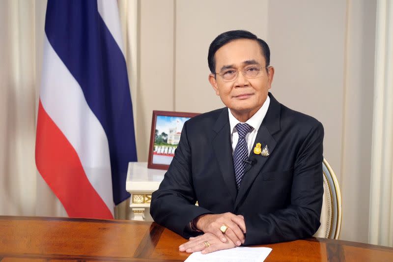 Thailand's Prime Minister Prayuth Chan-ocha speaks on Thai Television pool in Bangkok