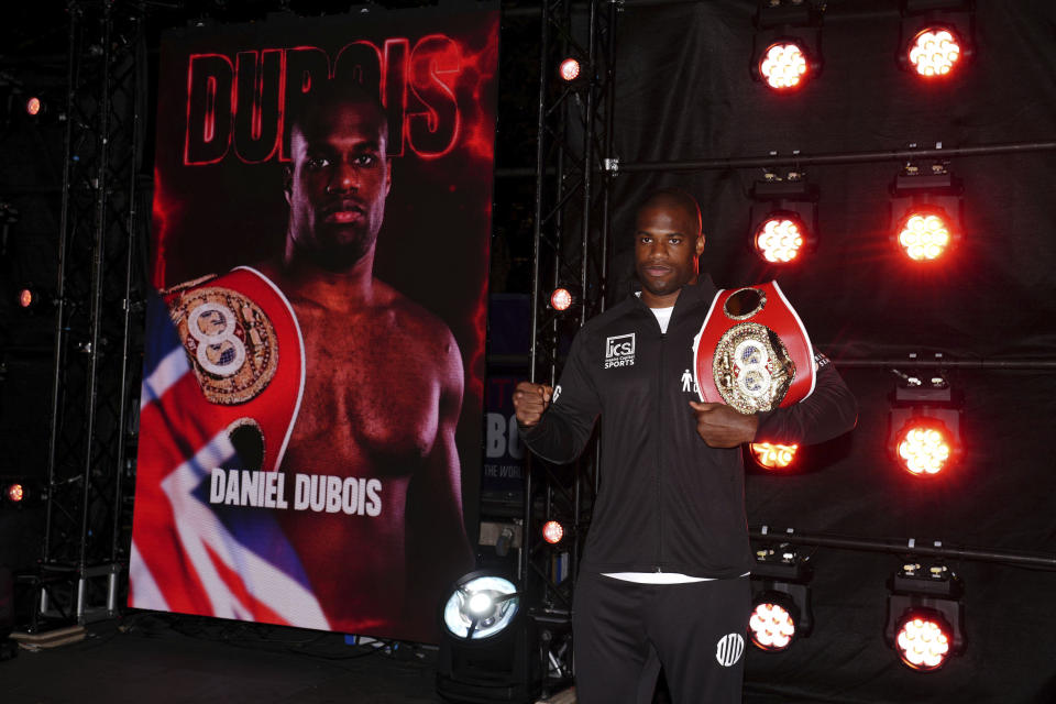 British boxer Daniel Dubois arrives at the Odeon Luxe Leicester Square, London, Tuesday Sept.17, 2024. (Bradley Collyer/PA via AP)