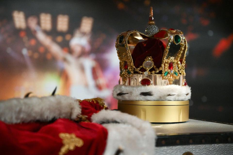 Freddie Mercury's signature crown and cloak ensemble, worn throughout Queen's 1986 'Magic' Tour (AFP via Getty Images)