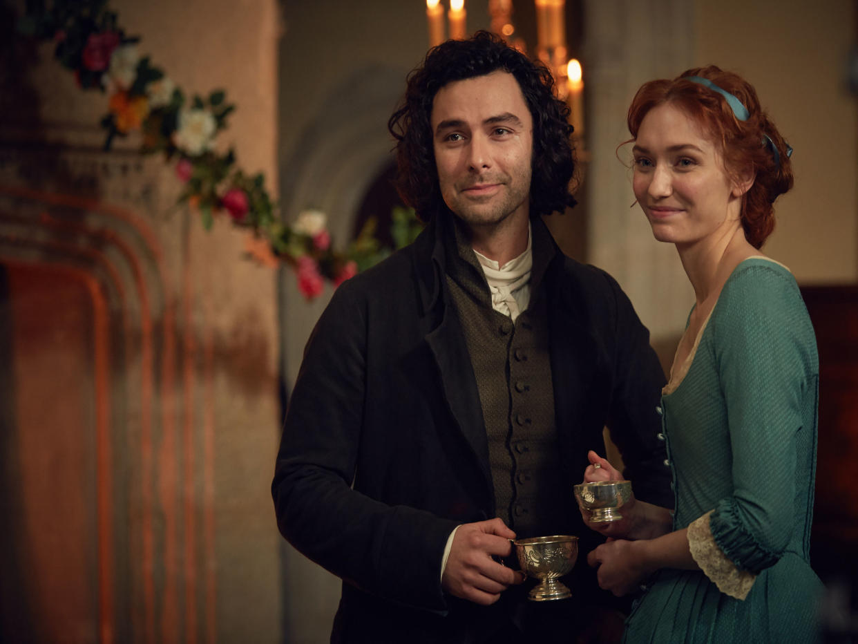 Aidan Turner and Eleanor Tomlinson as Ross and Demelza Poldark: BBC