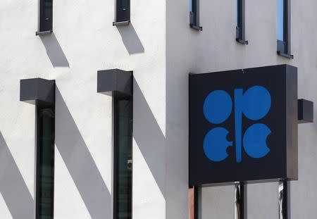 The Organization of the Petroleum Exporting Countries (OPEC) logo is pictured at its headquarters in Vienna June 10, 2014. REUTERS/Heinz-Peter Bader/Files