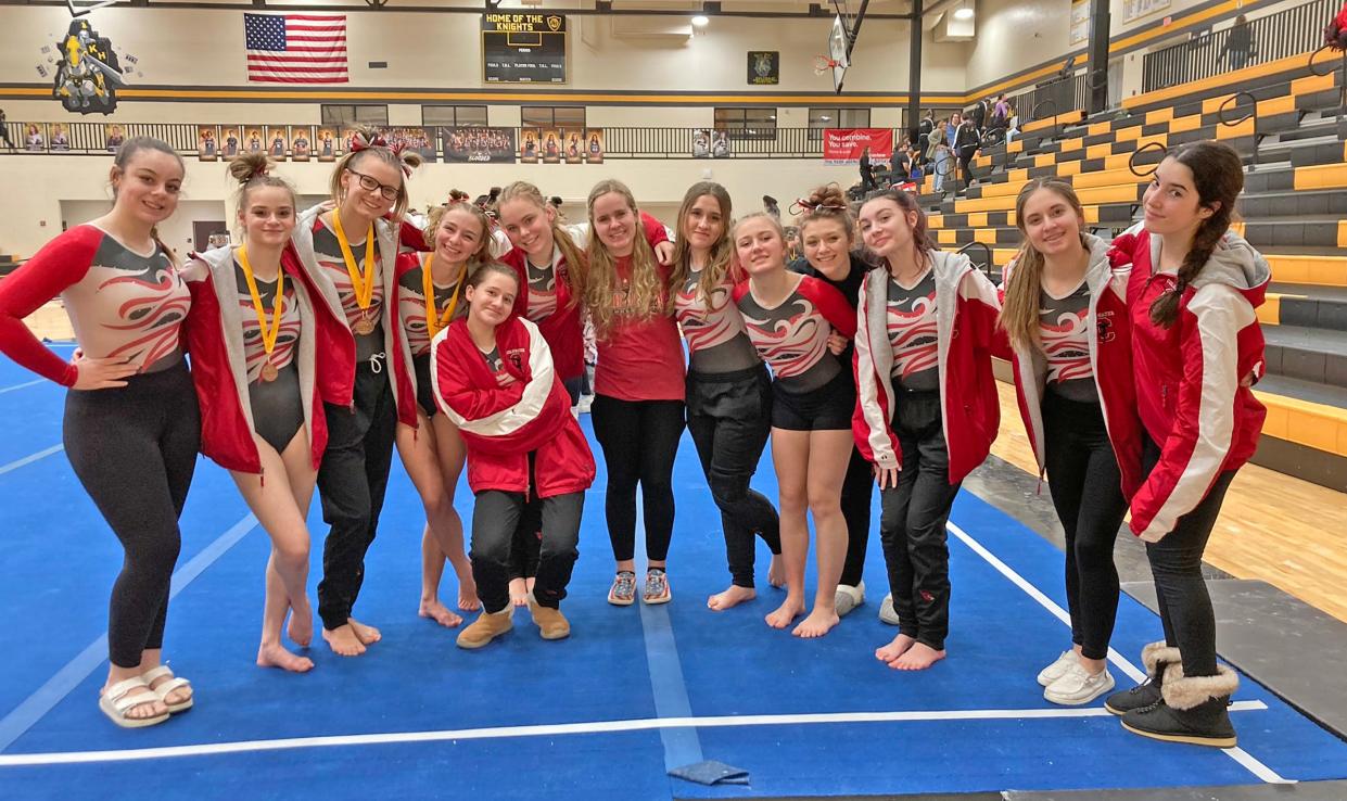 The Coldwater Cardinal Gymnastics team earned their fourth and final MHSAA Regional qualifying score on Saturday, their highest point total of the season