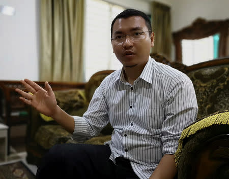 Mohd Saiful Bukhari Azlan, a former aide to Malaysian prime minister-in-waiting Anwar Ibrahim, speaks to Reuters about contesting Anwar in the coming by-election, at his operation center in Port Dickson, Malaysia October 10, 2018. Picture taken October 10, 2018. REUTERS/Joseph Sipalan