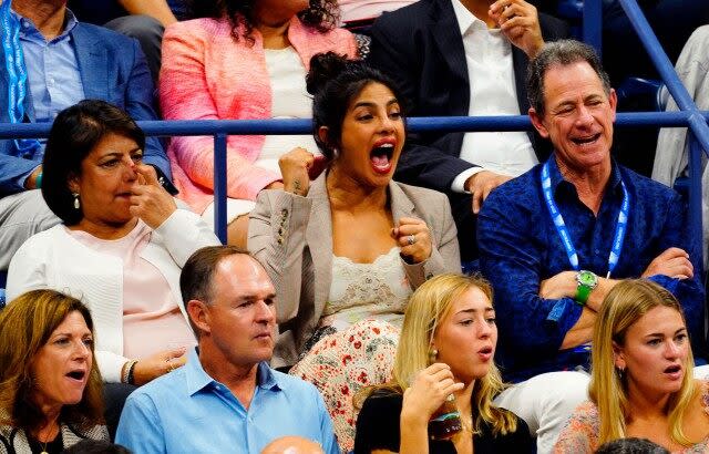 The actress couldn't contain her excitement while watching the tennis pro earn her milestone 100th US Open win!