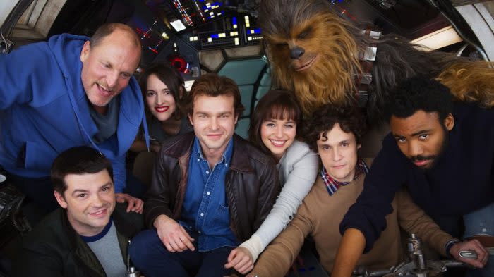 Chris Miller and Phil Lord with the cast of Solo (Credit: Disney)