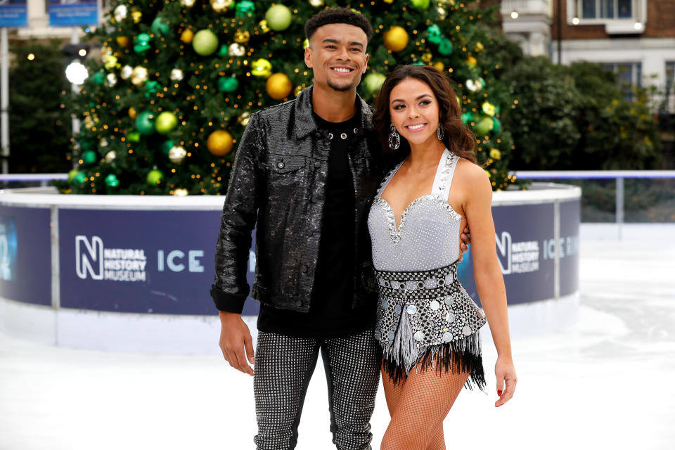 Wes Nelson (left) and Vanessa Bauer during the press launch for the upcoming series of Dancing On Ice at the Natural History Museum Ice Rink in London. Picture date: Tuesday December 18, 2018. Photo credit should read: David Parry/PA Wire