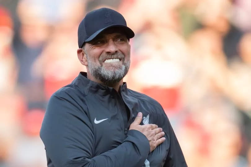 LIVERPOOL, ENGLAND - MAY 5: Liverpool manager Jurgen Klopp celebrates after the Premier League match between Liverpool FC and Tottenham Hotspur at Anfield on May 5, 2024 in Liverpool, England.(Photo by Visionhaus/Getty Images)