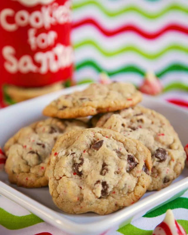 <p>Plain Chicken</p><p>Candy cane kisses put these on the top of everyone's favorite list.</p><p><strong>Get the recipe: <a href="https://www.plainchicken.com/candy-cane-kiss-chocolate-chip-cookies/" rel="nofollow noopener" target="_blank" data-ylk="slk:Candy Cane Kiss Chocolate Chip Cookies;elm:context_link;itc:0;sec:content-canvas" class="link ">Candy Cane Kiss Chocolate Chip Cookies</a></strong></p>
