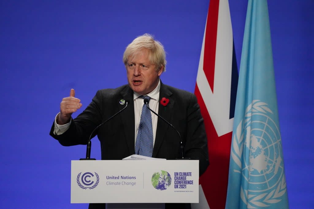 Prime Minister Boris Johnson holds a press conference at the Cop26 summit (Jane Barlow/PA) (PA Wire)