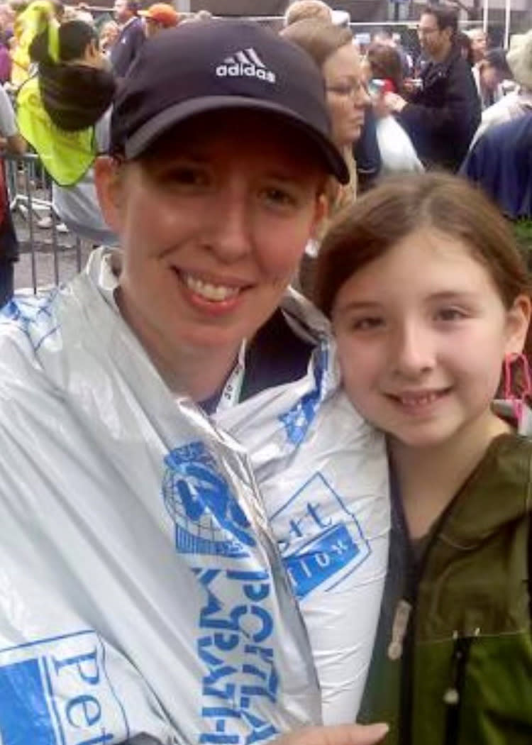 Amy Watson, seen here after finishing the 2010 Portland Marathon, now can barely walk a mile without becoming short of breath. (Courtesy of Amy Watson)