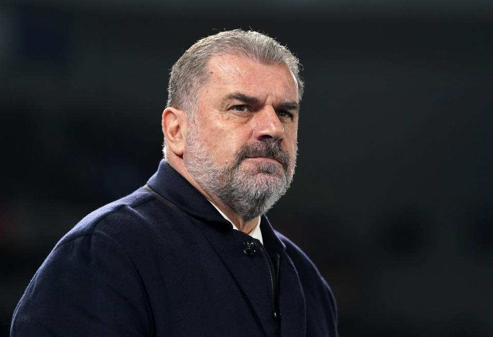 Tottenham Hotspur manager Ange Postecoglou during the Premier League match at the American Express Stadium, Brighton. Picture date: Thursday December 28, 2023. (Photo by Gareth Fuller/PA Images via Getty Images)