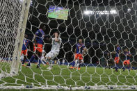 Argentina's Lionel Messi, center, gestures after failing to score during a Copa America Group B soccer match against Colombia at the Arena Fonte Nova in Salvador, Brazil, Saturday, June 15, 2019. (AP Photo/Ricardo Mazalan)