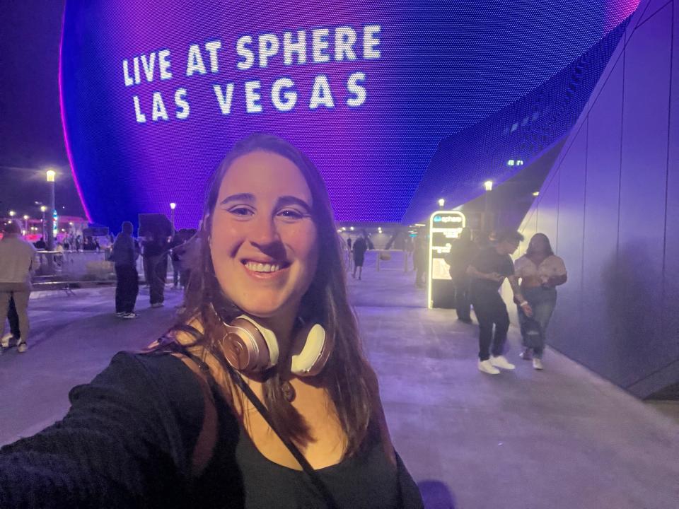 A selfie of the author in front of the Sphere in Las Vegas.
