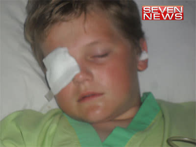 <p>Brodie Statham nurses his injuries in hospital.</p>