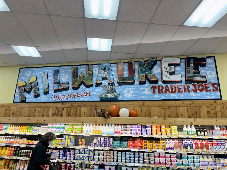 A sign that reads "Milwaukee" at Trader Joe's in Wisconsin.
