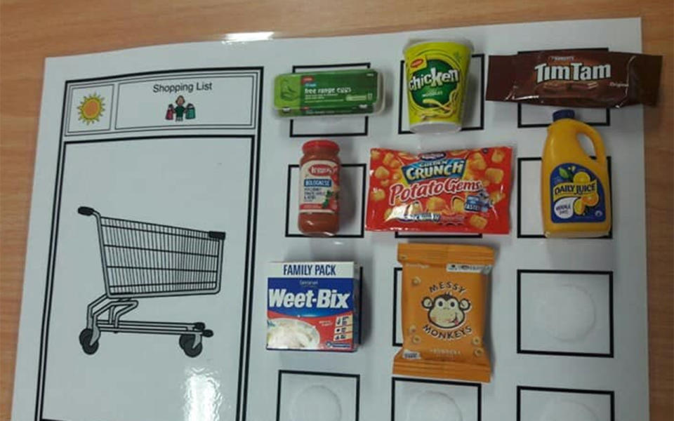 Coles Little Shop mini collectables being used as a 3D shopping list. Source: Facebook/Distinctive Options