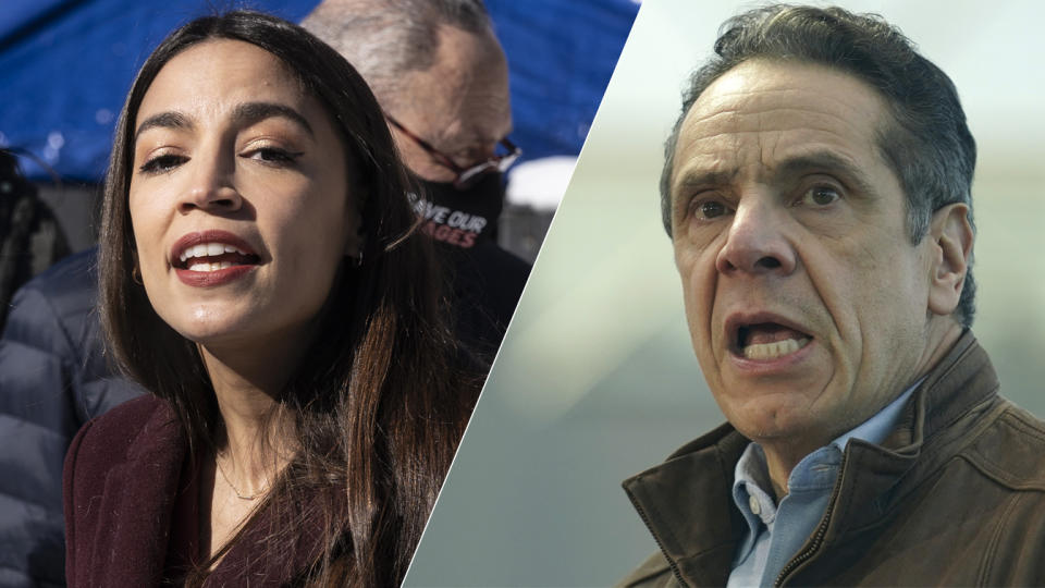 Rep. Alexandria Ocasio-Cortez, D-N.Y., and New York Gov. Andrew Cuomo. (Lev Radin/Pacific Press/LightRocket via Getty Images,  Seth Wenig/POOL/AFP via Getty Images)