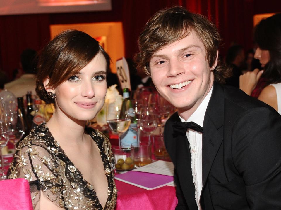 Emma Roberts and Evan Peters attend Chopard at 21st Annual Elton John AIDS Foundation Academy Awards Viewing Party at West Hollywood Park on February 24, 2013 in West Hollywood, California