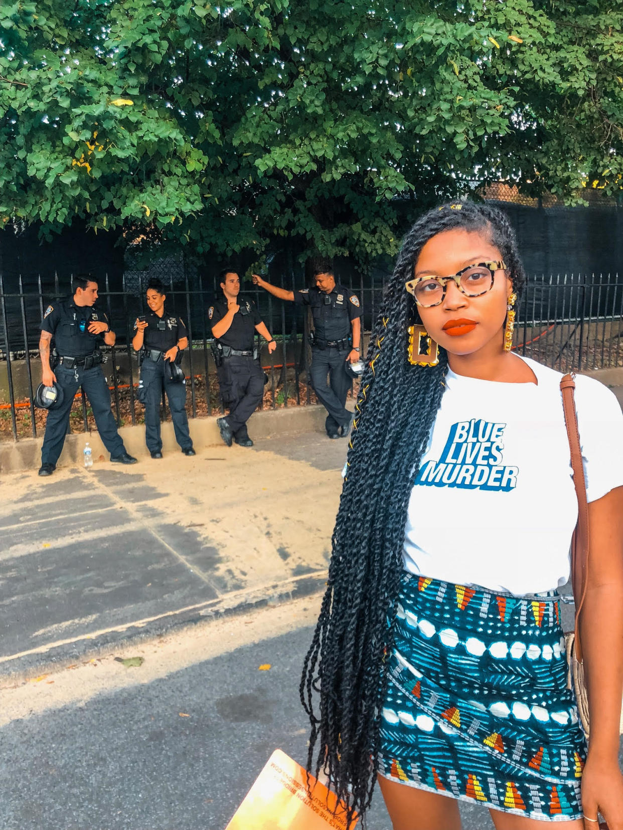 Nyja Richardson wears a “Blue Lives Murder” T-shirt at Afropunk. (Photo: Ariel Moore/Courtesy of Nyja Richardson)