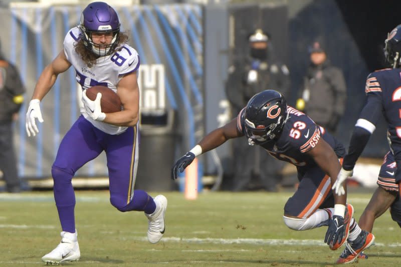 Minnesota Vikings tight end T.J. Hockenson is my top fantasy football play in Week 5. File Photo by Mark Black/UPI