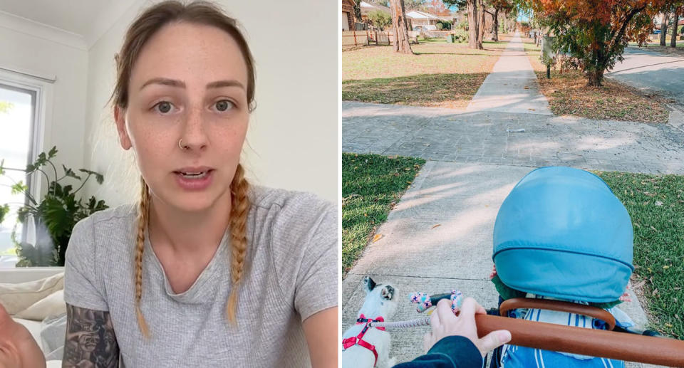 A photo of former nurse, Beki Giunta. A photo of her pushing a pram.