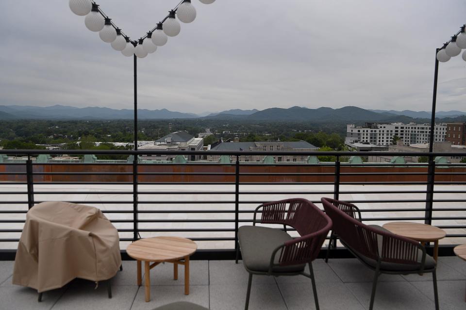 A view from The Rooftop Bar at the Flat Iron Hotel in Asheville, May 14, 2024.