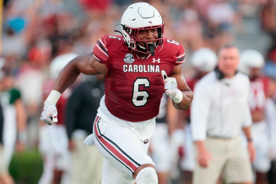 South Carolina’s Joshua Simon scrimmages during the Garnet and Black game on April 20, 2024.