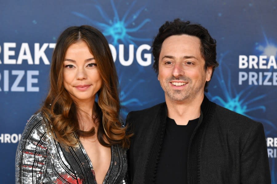 Nicole Shanahan and Sergey Brin attend the Breakthrough Prize Red Carpet at NASA Ames Research Center in 2019 in Mountain View. (Photo by Ian Tuttle / Getty Images for Breakthrough Prize)