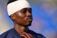 France's Cheick Keita, leaves the field after being injured during a FIFA U-20 World Cup Group F soccer match against Gambia at the Malvinas Argentinas stadium in Mendoza, Argentina, Thursday, May 25, 2023. (AP Photo/Natacha Pisarenko)