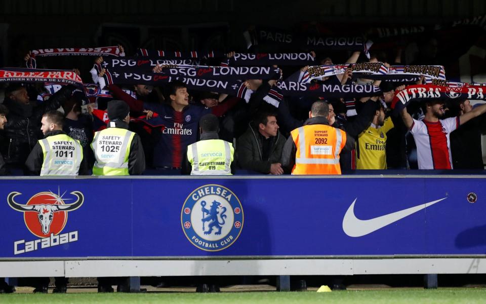 PSG fans at Kingsmeadow watching the Champions League clash against Chelsea - Action Images via Reuters