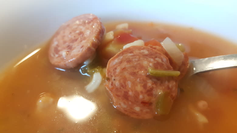 Spoonful of chicken sausage gumbo