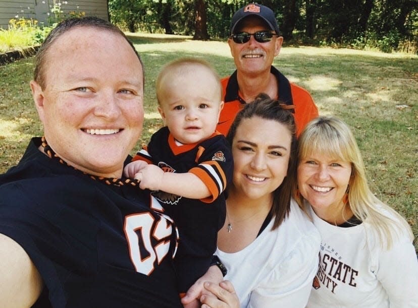 While he grew up in Eugene, Tyler Hubler, left, and his family are diehard Oregon State University Beaver fans.
