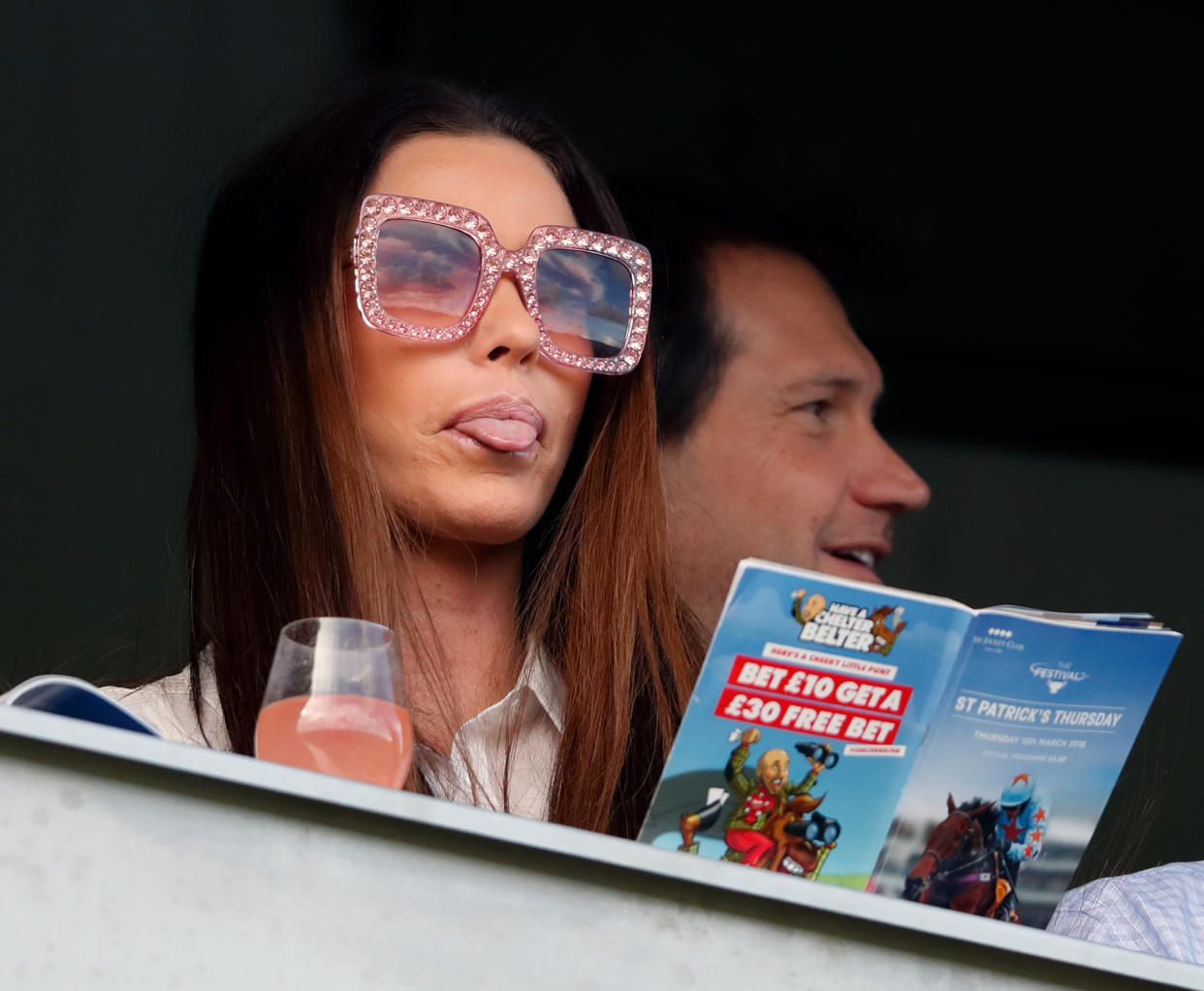 CHELTENHAM, UNITED KINGDOM - MARCH 15: (EMBARGOED FOR PUBLICATION IN UK NEWSPAPERS UNTIL 24 HOURS AFTER CREATE DATE AND TIME) Katie Price watches the racing as she attends day 3 'St Patrick's Thursday' of the Cheltenham Festival at Cheltenham Racecourse on March 15, 2018 in Cheltenham, England. (Photo by Max Mumby/Indigo/Getty Images)