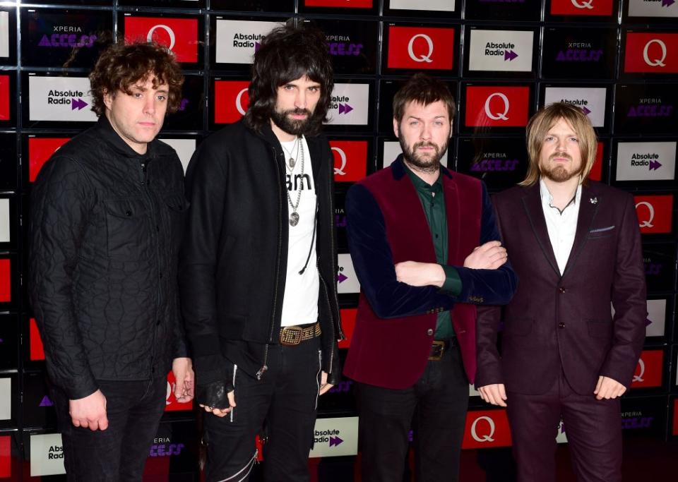 Ian Matthews, Sergio Pizzorno, Tom Meighan and Chris Edwards of Kasabian arriving at the Q Awards in 2014 (PA)