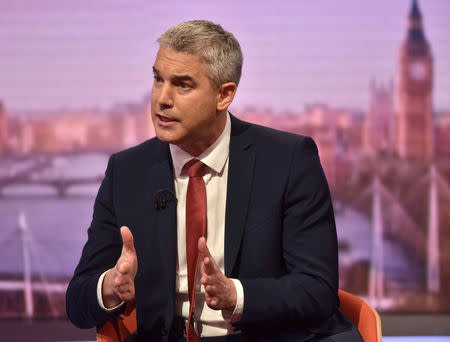 FILE PHOTO: Britain's Secretary of State for Exiting the European Union Steve Barclay appears on BBC TV's The Andrew Marr Show in London, Britain, December 9, 2018. Jeff Overs/BBC/Handout via REUTERS